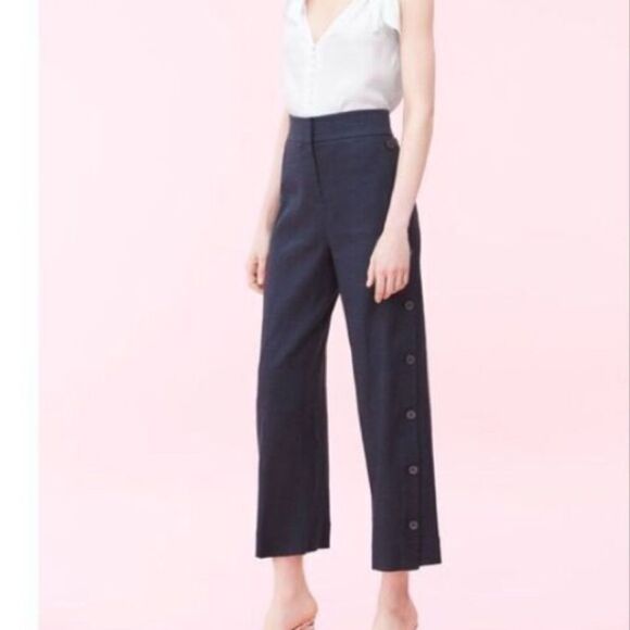Rebecca Taylor Navy wide leg side button detailed trouser size 12 - Picture 1 of 12